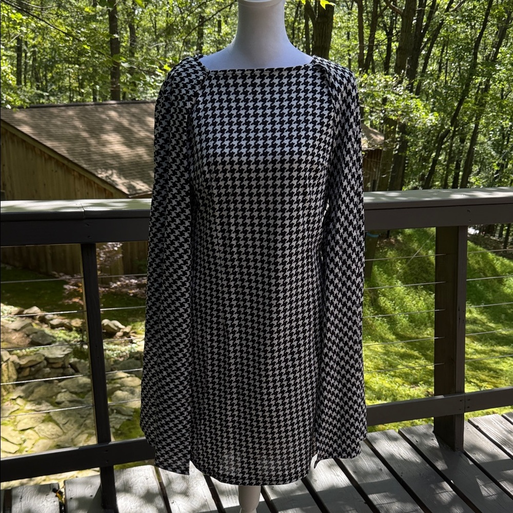 Source Unknown Black and White Houndstooth Long Sleeve Dress